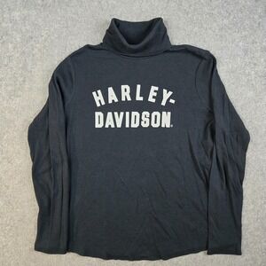 Harley-Davidson Shirt Womens XL Black Turtleneck‎ Ribbed Retro Stretch Layering
